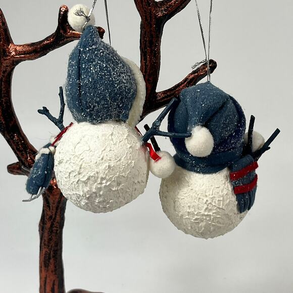 Rustic Christmas Snowman Ornaments Pair Blue White Tree Holiday Cabincore Skate - Picture 3 of 7